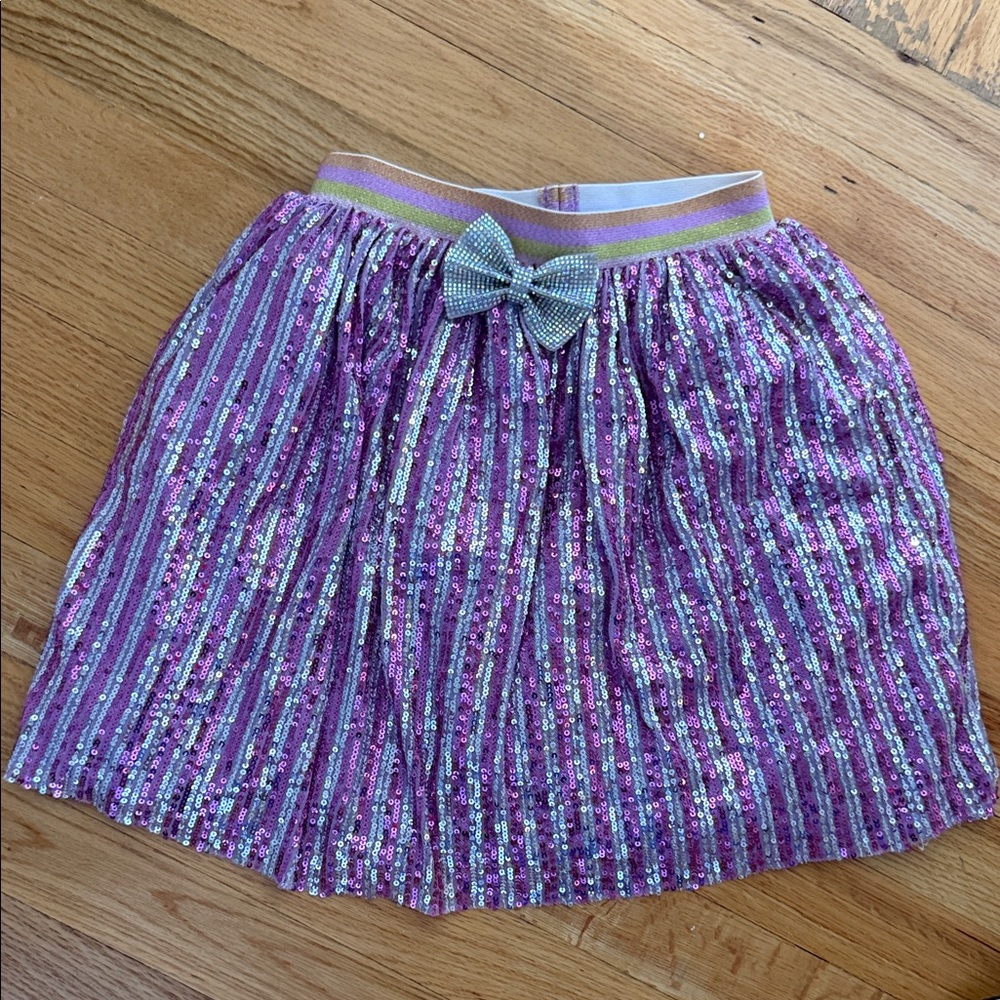 Lola + The Boys Pink Sequin Striped Skirt with Gold Bow Waistband